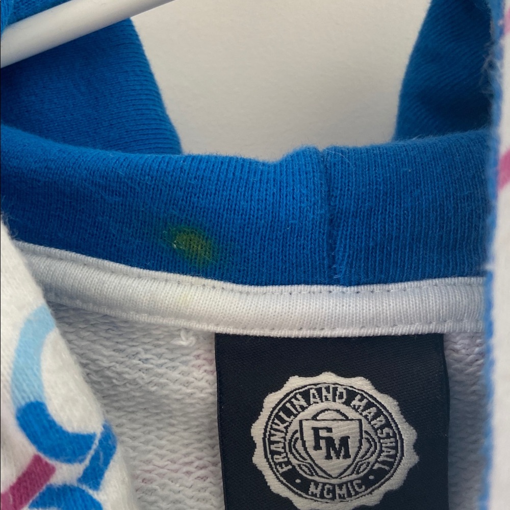 Franklin & Marshall White Hoodie with Blue and pink Pattern - Picture 8 of 8